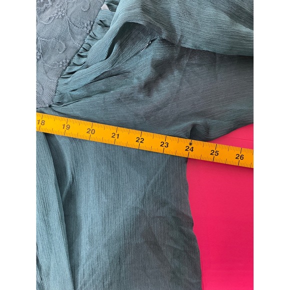 American Glamour Badgley Mischka Womens Tunic Top Sz 2X Teal Lace Flowy Boho - Picture 9 of 10